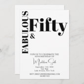 はっきりしたタイポグラフィモダン白黒50誕生日 招待状 (正面/裏面)