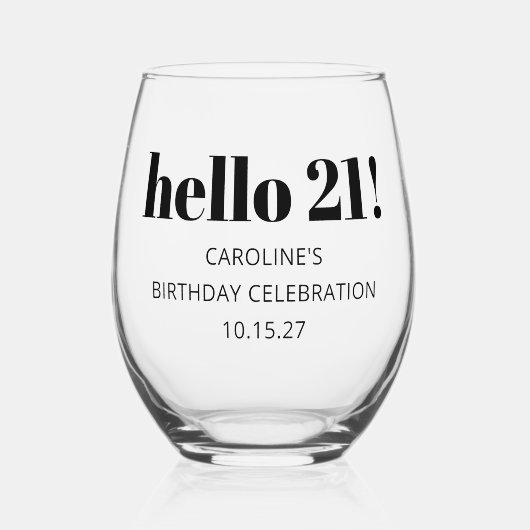 はっきりしたタイポグラフィモダン21歳パーティーカスタム ステムなしワイングラス (正面)