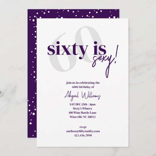 はっきりしたタイポグラフィ付き/書道60はセクシー誕生日 招待状 (正面/裏面)