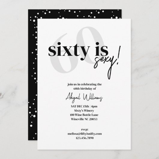 はっきりしたタイポグラフィ付き/書道60はセクシー誕生日 招待状 (正面/裏面)