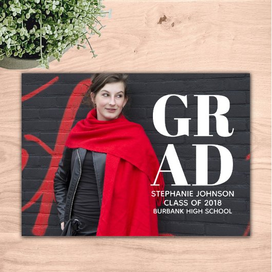 はっきりしたタイポグラフィ写真の卒業 |白 招待状