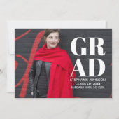 はっきりしたタイポグラフィ写真の卒業 |白 招待状 (正面)