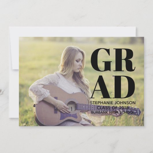 はっきりしたタイポグラフィ写真の卒業 |黒 招待状 (正面)