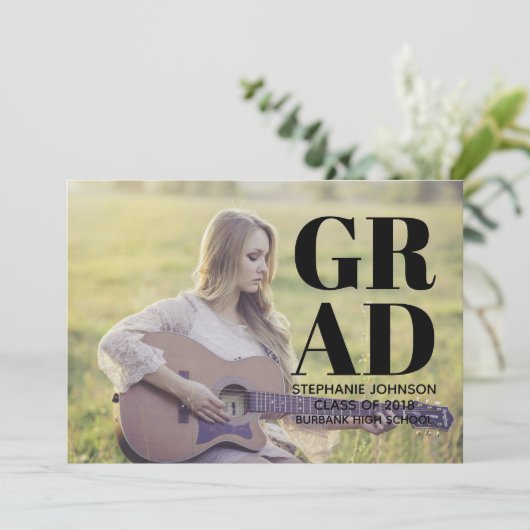 はっきりしたタイポグラフィ写真の卒業 |黒 招待状 (スタンド正面)