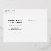 はっきりしたタイポグラフィ写真バラ結婚金ゴールドの救日付 箔招待状ポストカード (裏面)