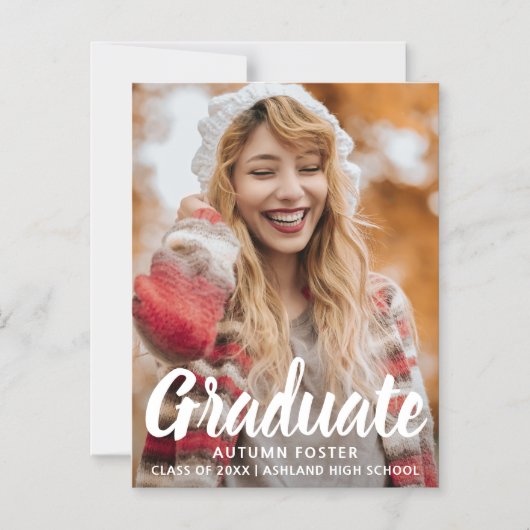 はっきりしたタイポグラフィ写真モダン卒業 マグネット招待状 (正面)