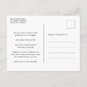 はっきりしたタイポグラフィ写真モダン卒業 案内ポストカード (裏面)