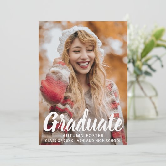 はっきりしたタイポグラフィ写真モダン卒業 案内状