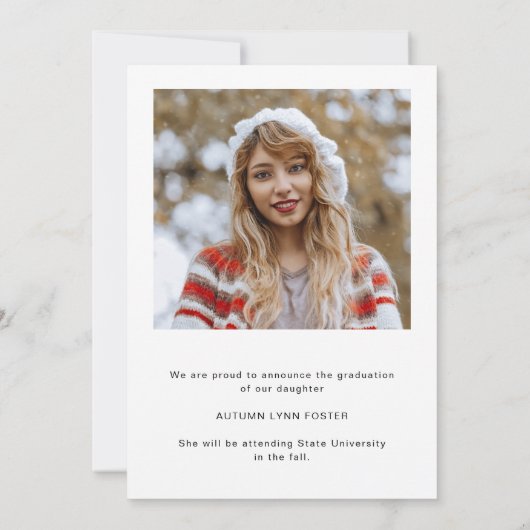 はっきりしたタイポグラフィ写真モダン卒業 案内状 (裏面)