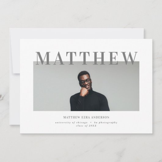 はっきりしたタイポグラフィ写真卒業パーティー招待状 案内状 (正面)
