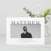 はっきりしたタイポグラフィ写真卒業パーティー招待状 案内状 (スタンド正面)