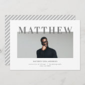 はっきりしたタイポグラフィ写真卒業パーティー招待状 案内状 (正面/裏面)