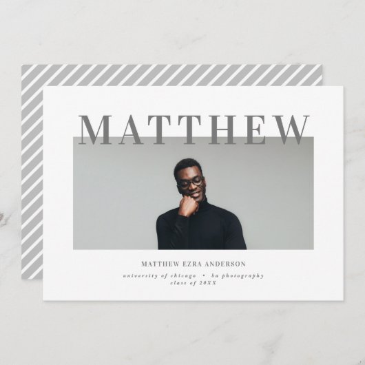はっきりしたタイポグラフィ写真卒業パーティー招待状 案内状 (正面/裏面)