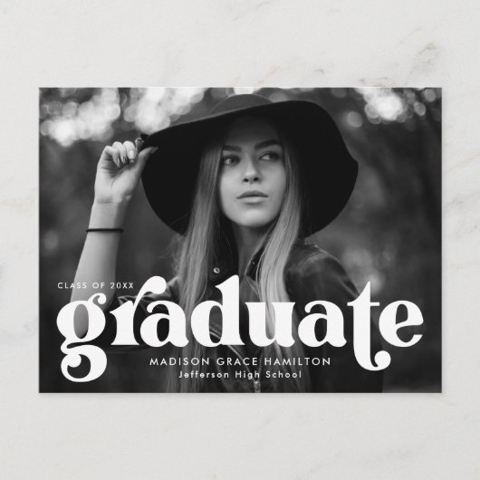はっきりしたタイポグラフィ写真卒業会 インビテーションポストカード (正面)