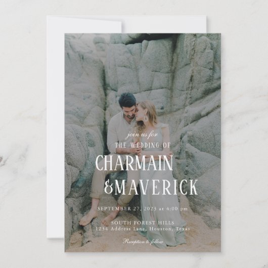 はっきりしたタイポグラフィ写真QRコー結婚ド 招待状 (正面)