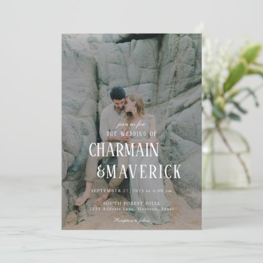 はっきりしたタイポグラフィ写真QRコー結婚ド 招待状 (スタンド正面)