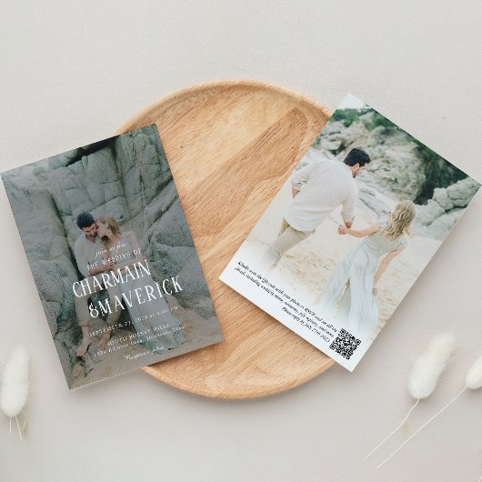 はっきりしたタイポグラフィ写真QRコー結婚ド 招待状