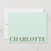 はっきりしたタイポグラフィ名ミントセージグリーン ノートカード (正面)
