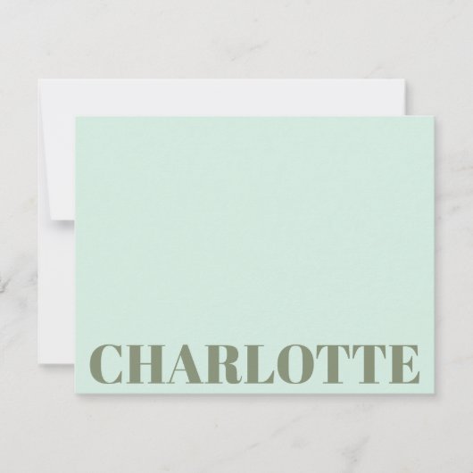はっきりしたタイポグラフィ名ミントセージグリーン ノートカード (正面)
