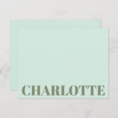 はっきりしたタイポグラフィ名ミントセージグリーン ノートカード (正面/裏面)