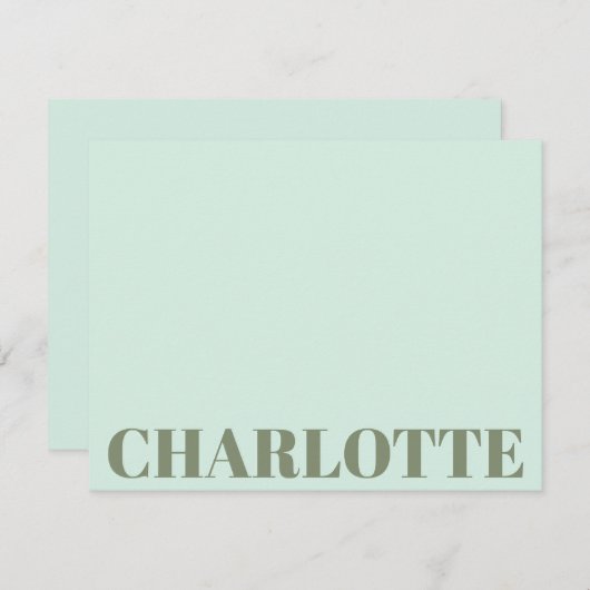 はっきりしたタイポグラフィ名ミントセージグリーン ノートカード (正面/裏面)