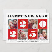 はっきりしたタイポグラフィ年末年始の写真コラージュ赤 シーズンカード (正面)