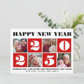 はっきりしたタイポグラフィ年末年始の写真コラージュ赤 シーズンカード (スタンド正面)
