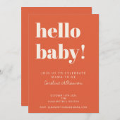 はっきりしたタイポグラフィ燃モダン焼オレンジ色の赤ちゃんシャワー 招待状 (正面/裏面)