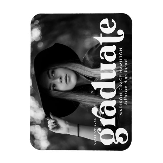 はっきりしたタイポグラフィ白写真卒業 マグネット (縦)