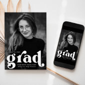 はっきりしたタイポグラフィ白写真卒業 案内状