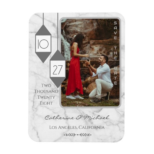 はっきりしたタイポグラフィ白大理石フォトミニマル マグネット (縦)