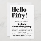 はっきりしたタイポグラフィ白黒50誕生日 招待状 (正面)