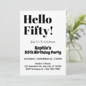 はっきりしたタイポグラフィ白黒50誕生日 招待状 (スタンド正面)