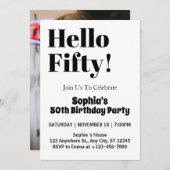 はっきりしたタイポグラフィ白黒50誕生日 招待状 (正面/裏面)