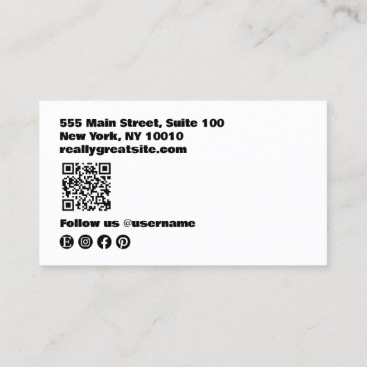 はっきりしたタイポグラフィ白黒QRモダンコード 名刺 (裏面)