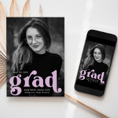 はっきりしたタイポグラフィ薄紫写真卒業 案内状