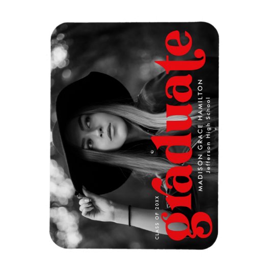 はっきりしたタイポグラフィ赤写真卒業 マグネット (縦)