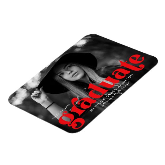 はっきりしたタイポグラフィ赤写真卒業 マグネット (左側)