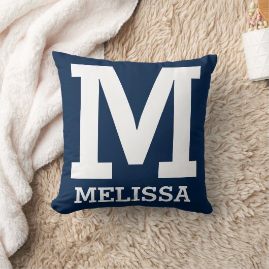 はっきりしたタイポグラフィ青と白パーソナライズされた クッション (ブランケット)