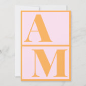 はっきりしたタイポグラフィ鮮やかピンクオレンジモノグラム 招待状 (正面)