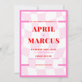 はっきりしたタイポグラフィ鮮やかピンクレッドモノグラム結婚ズ 招待状 (裏面)