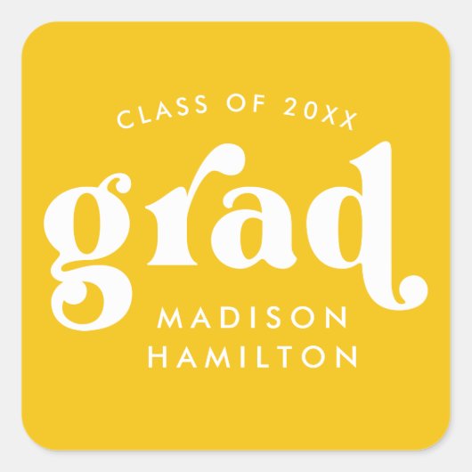 はっきりしたタイポグラフィ黄の卒業 スクエアシール (正面)