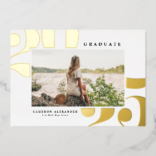 はっきりしたタイポグラフィ2024写真卒業金ゴールド 箔招待状