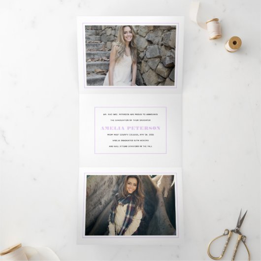 はっきりしたタイポグラフィ2025年フォトコラージュ紫のクラス 三つ折り案内状 (内部)