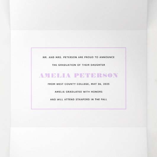 はっきりしたタイポグラフィ2025年フォトコラージュ紫のクラス 三つ折り案内状 (内部中)