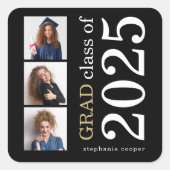 はっきりしたタイポグラフィ3写真ブラック2025卒業 スクエアシール (正面)