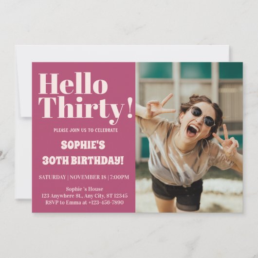 はっきりしたタイポグラフィ30モダンth Birthday Photoパーティー 招待状 (正面)