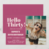 はっきりしたタイポグラフィ30モダンth Birthday Photoパーティー 招待状 (正面/裏面)