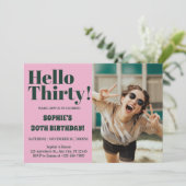 はっきりしたタイポグラフィ30モダンth Birthday Photoパーティー 招待状 (スタンド正面)