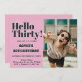 はっきりしたタイポグラフィ30モダンth Birthday Photoパーティー 招待状 (正面/裏面)